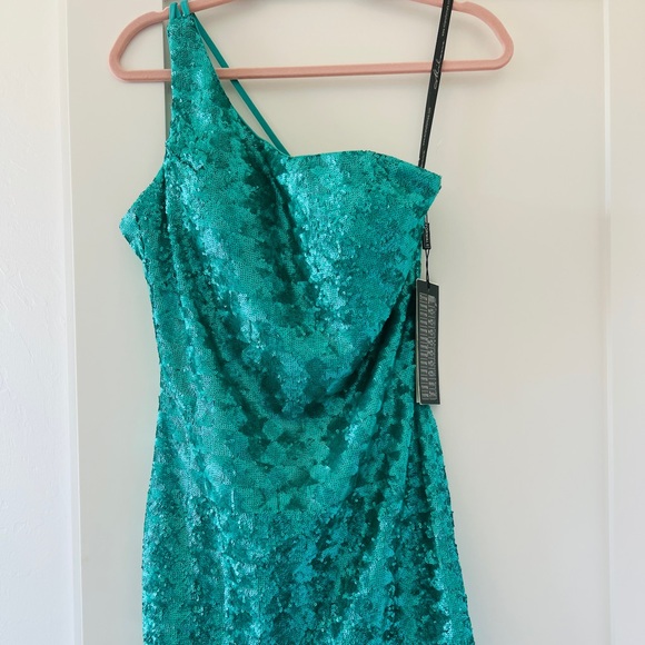 Elegant Teal One-Shoulder Cocktail Dress - Picture 1 of 4